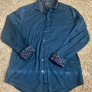 Express Dark Blue Shirt with Floral Accents